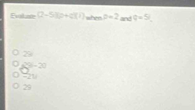 evaluate \\((2-5i)(p+q)(i)\\) when \\(p=2\\) and \\(q=5i\\). \\(\\bigci…