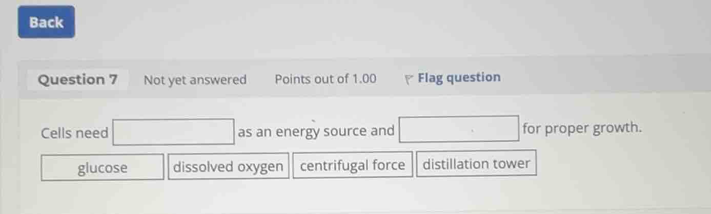 cells need as an energy source and for proper growth. options: glucose,…