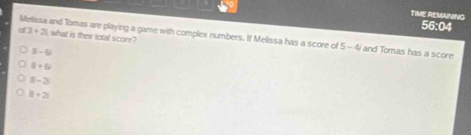 melissa and tomas are playing a game with complex numbers. if melissa h…