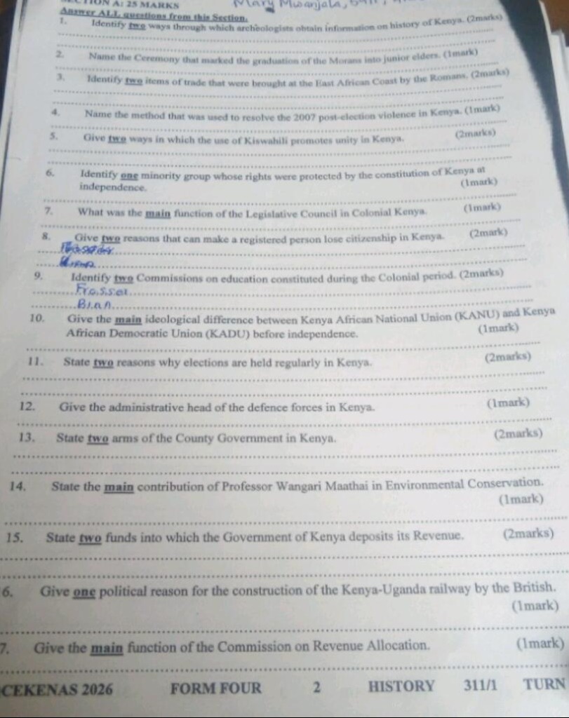 section a: 25 marks answer all questions from this section. 1. identify…