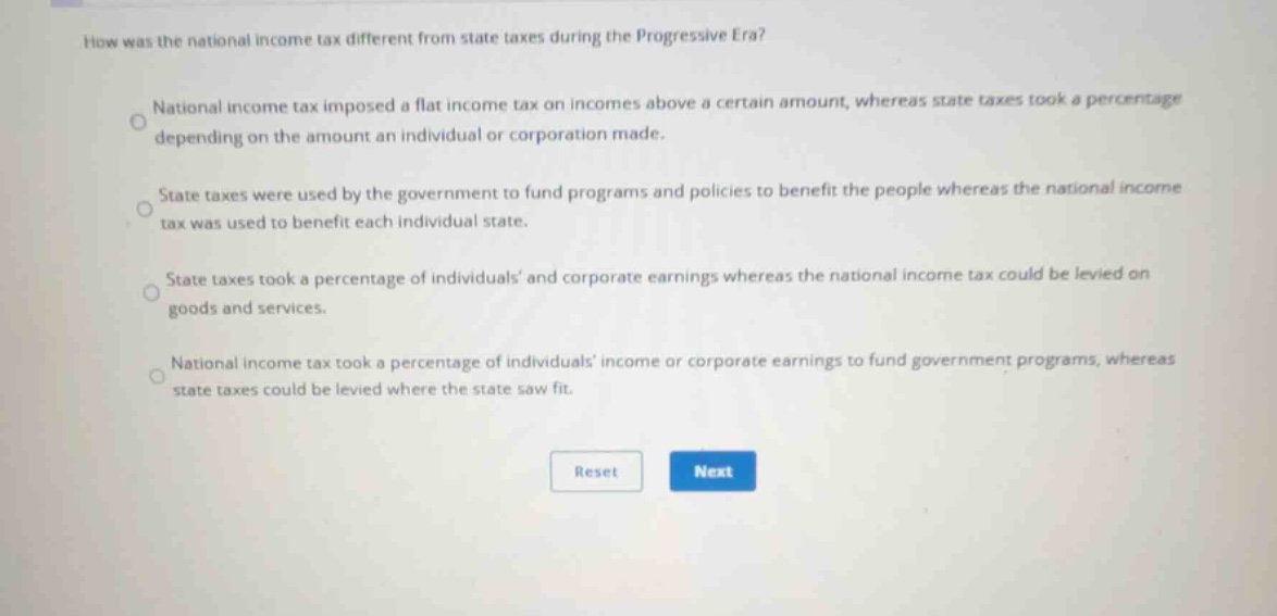 how was the national income tax different from state taxes during the p…