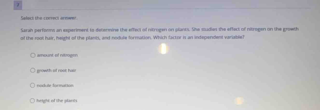 select the correct answer. sarah performs an experiment to determine th…