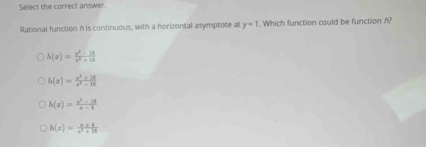 select the correct answer. rational function \\(h\\) is continuous, wit…
