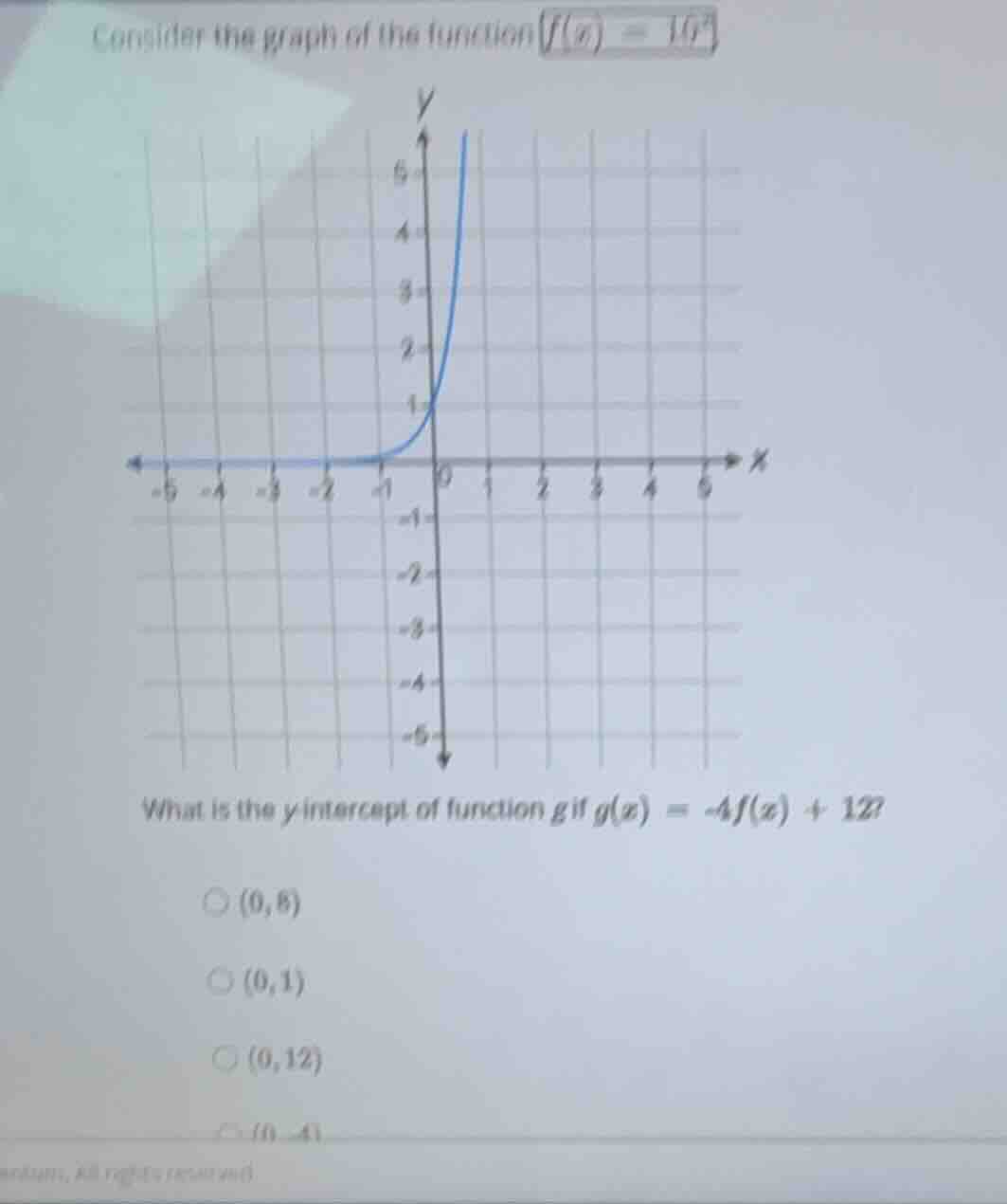 consider the graph of the function \\(f(x) = 10^x\\) what is the y-inte…