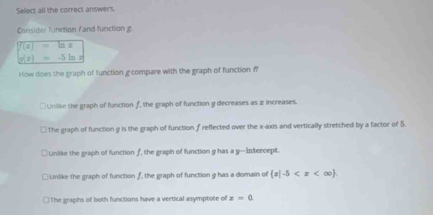 select all the correct answers. consider function \\(f\\) and function …