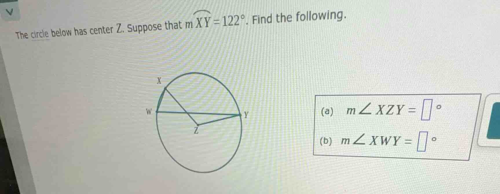 the circle below has center \\(z\\). suppose that \\(m \\widehat{xy} = …