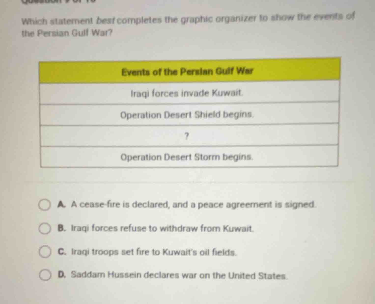 which statement best completes the graphic organizer to show the events…