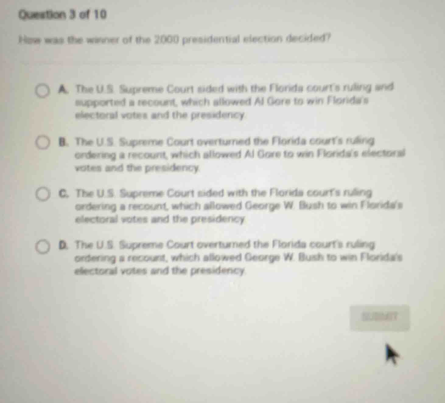 question 3 of 10 how was the winner of the 2000 presidential election d…