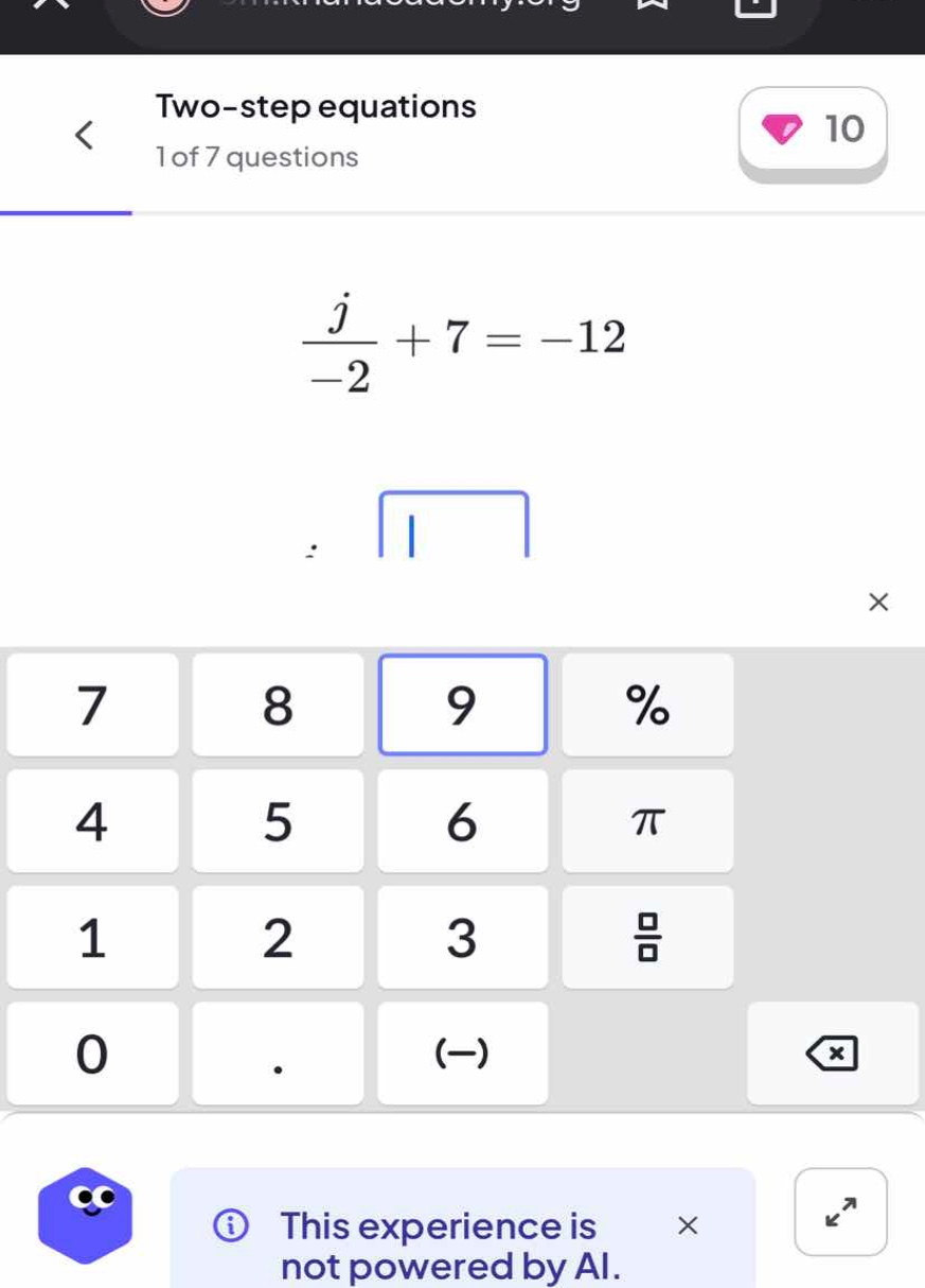 two-step equations \\frac{j}{-2} + 7 = -12