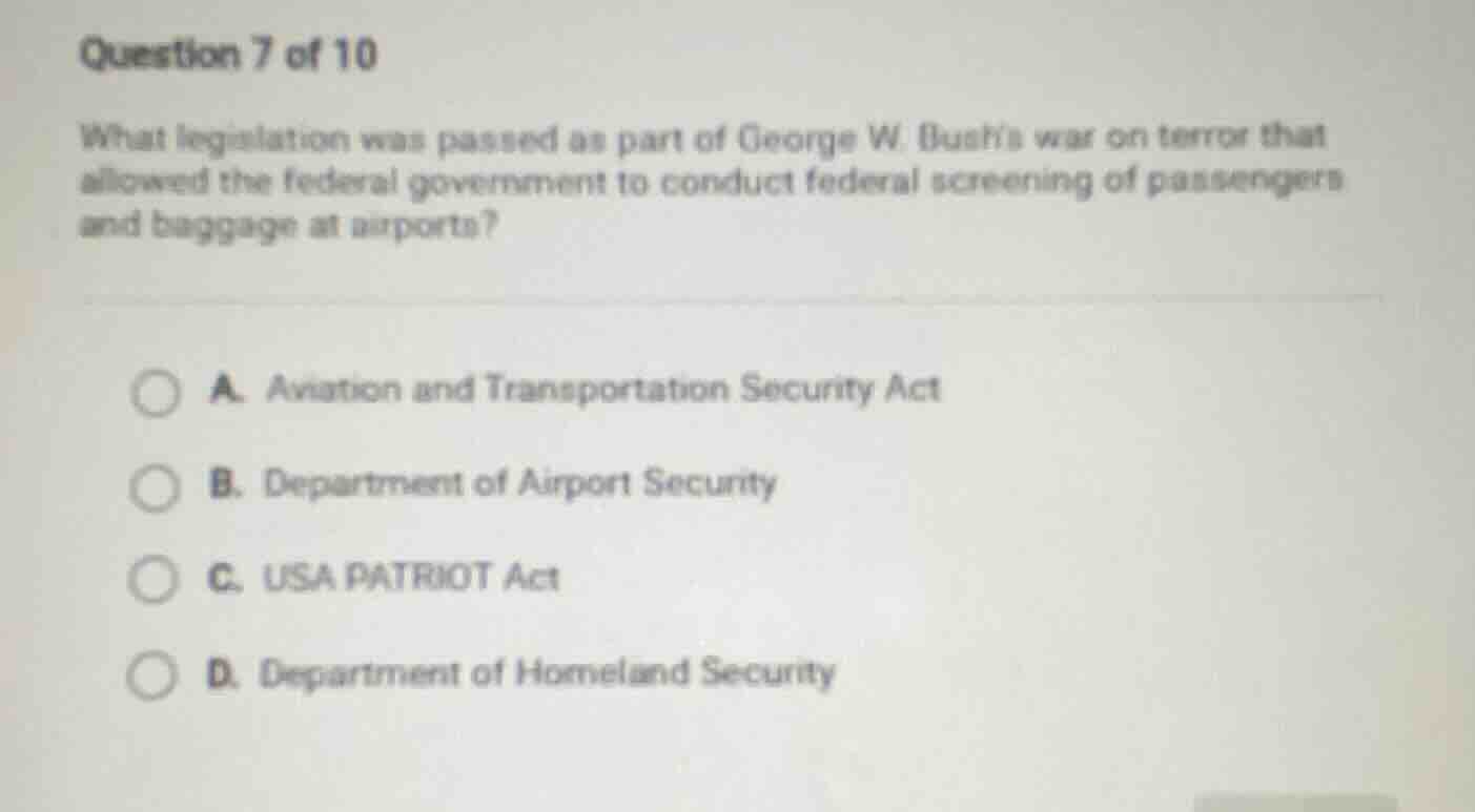 question 7 of 10 what legislation was passed as part of george w. bushs…