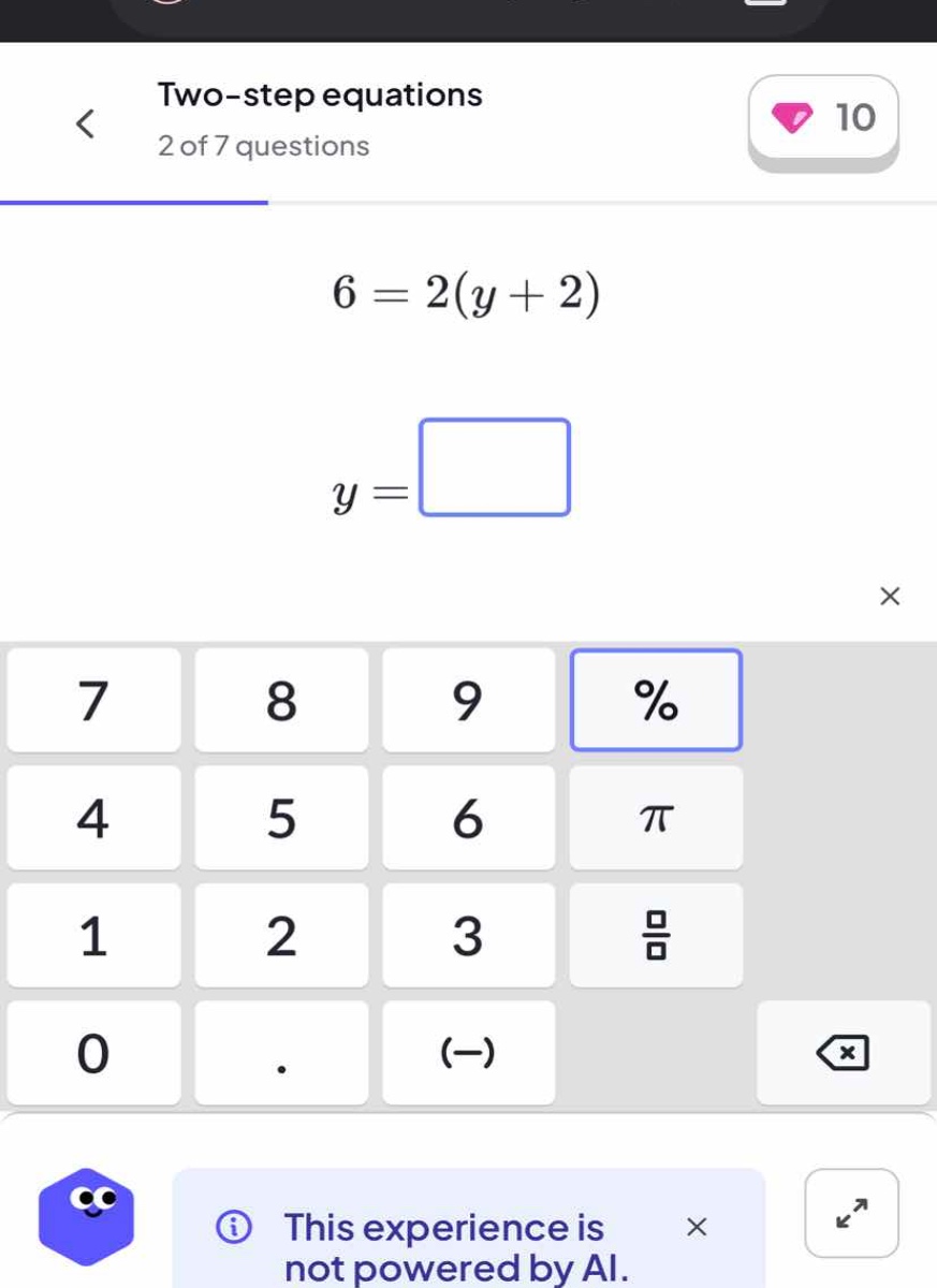 two-step equations \\6 = 2(y + 2)\\ \\y = \\