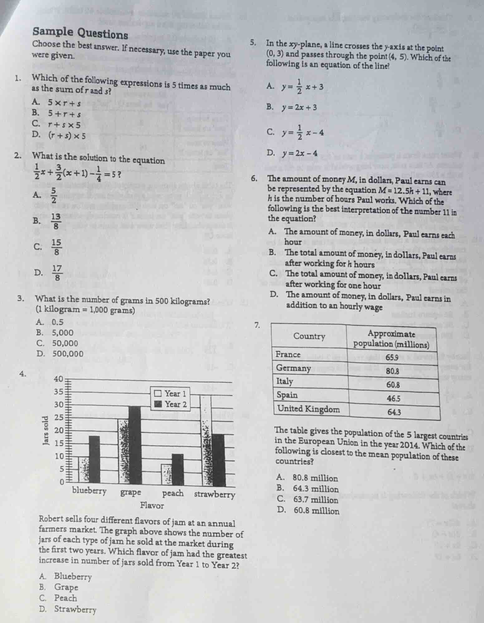 sample questions choose the best answer. if necessary, use the paper yo…