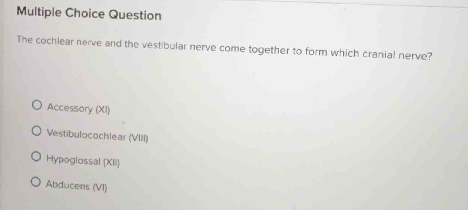 multiple choice question the cochlear nerve and the vestibular nerve co…