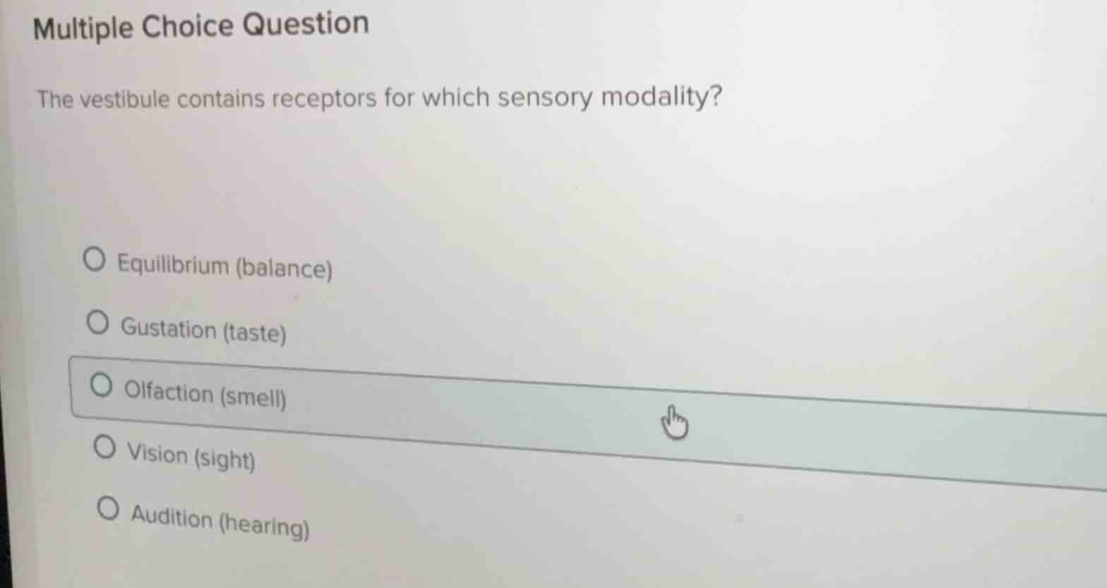 multiple choice question the vestibule contains receptors for which sen…