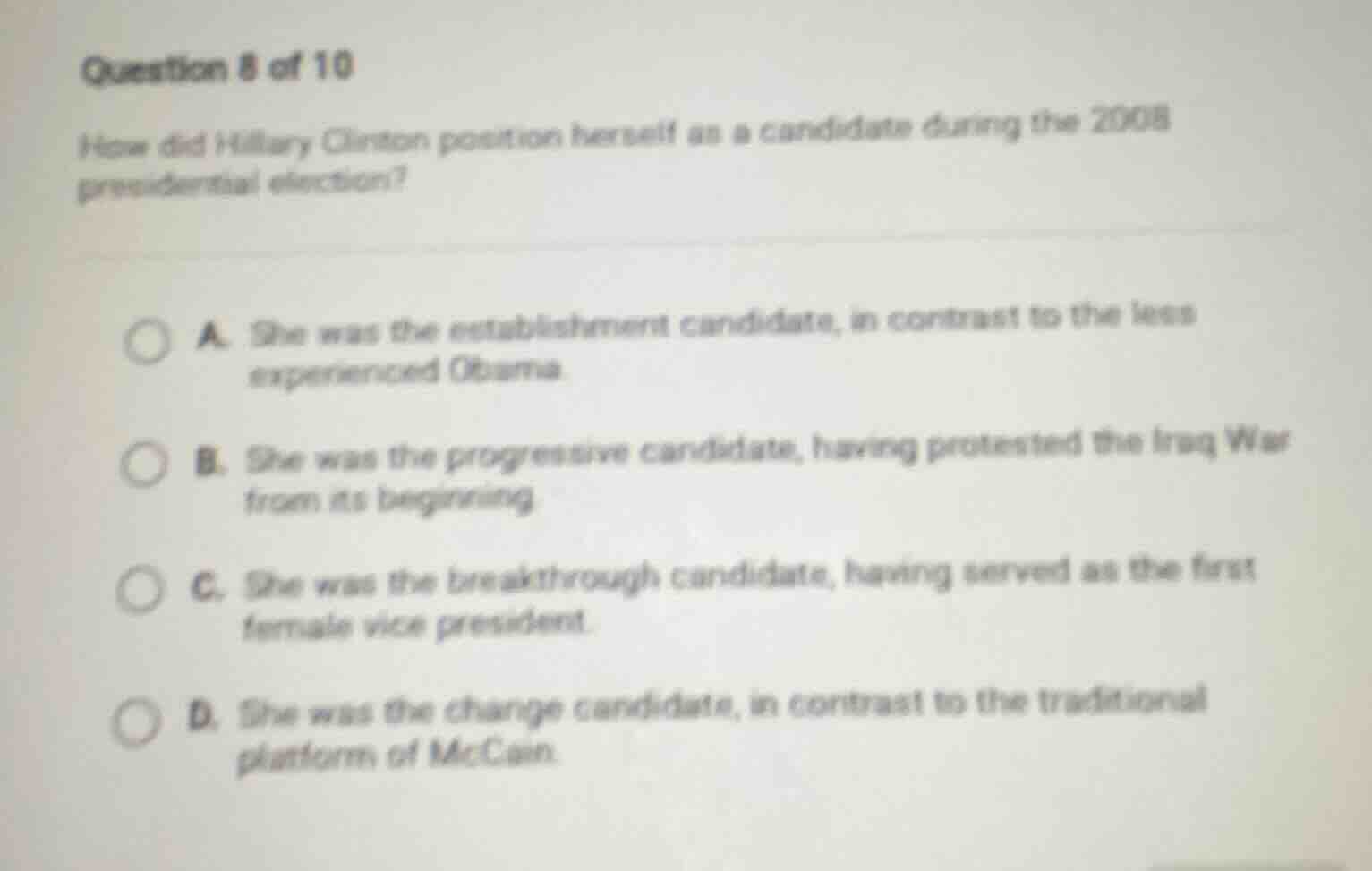 question 8 of 10 how did hillary clinton position herself as a candidat…