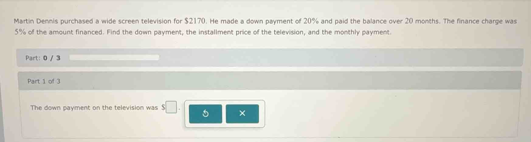 martin dennis purchased a wide screen television for $2170. he made a d…