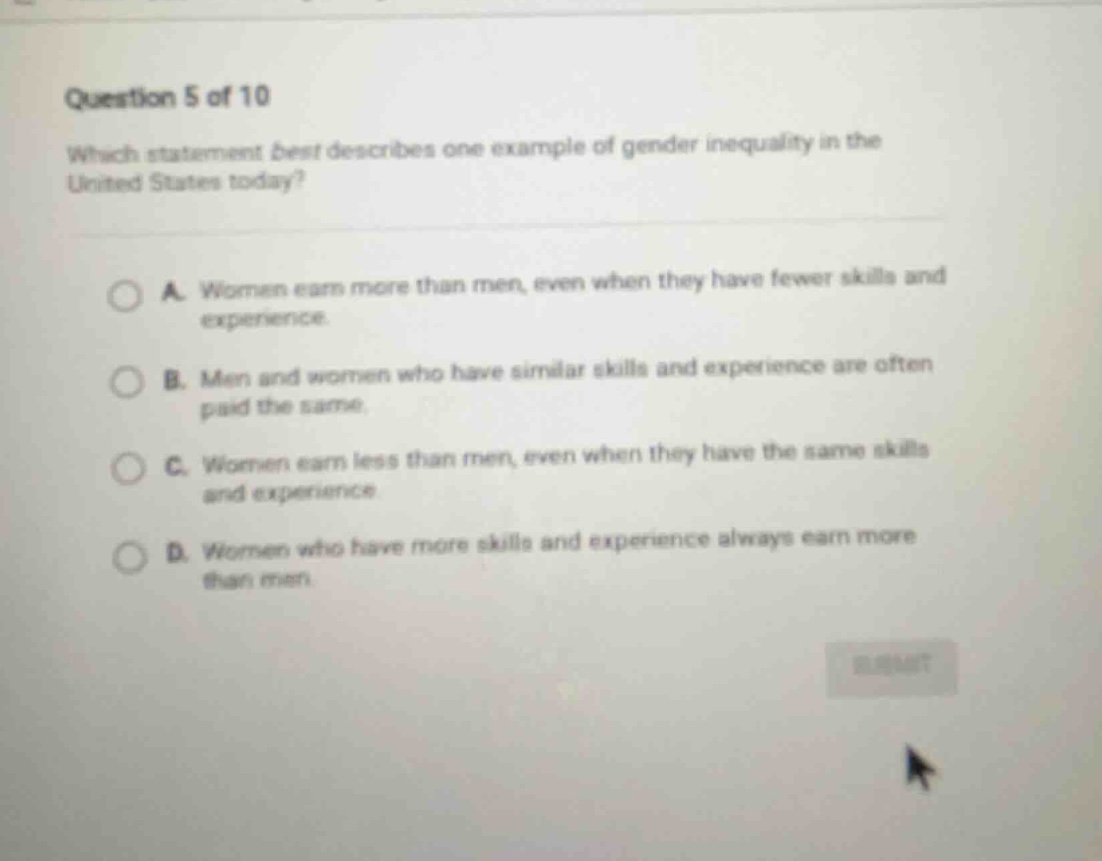 question 5 of 10 which statement best describes one example of gender i…