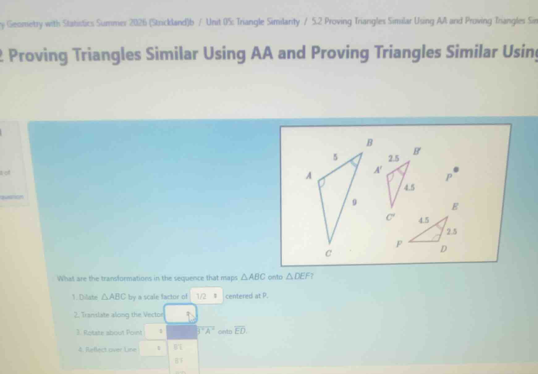 what are the transformations in the sequence that maps \\(\\triangle ab…