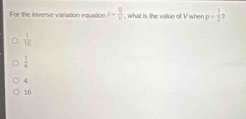 for the inverse variation equation \\(p = \\frac{8}{v}\\), what is the …