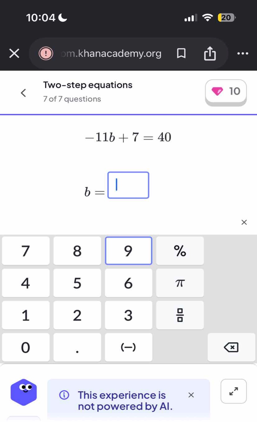two-step equations \\-11b + 7 = 40\\ \\b = \\