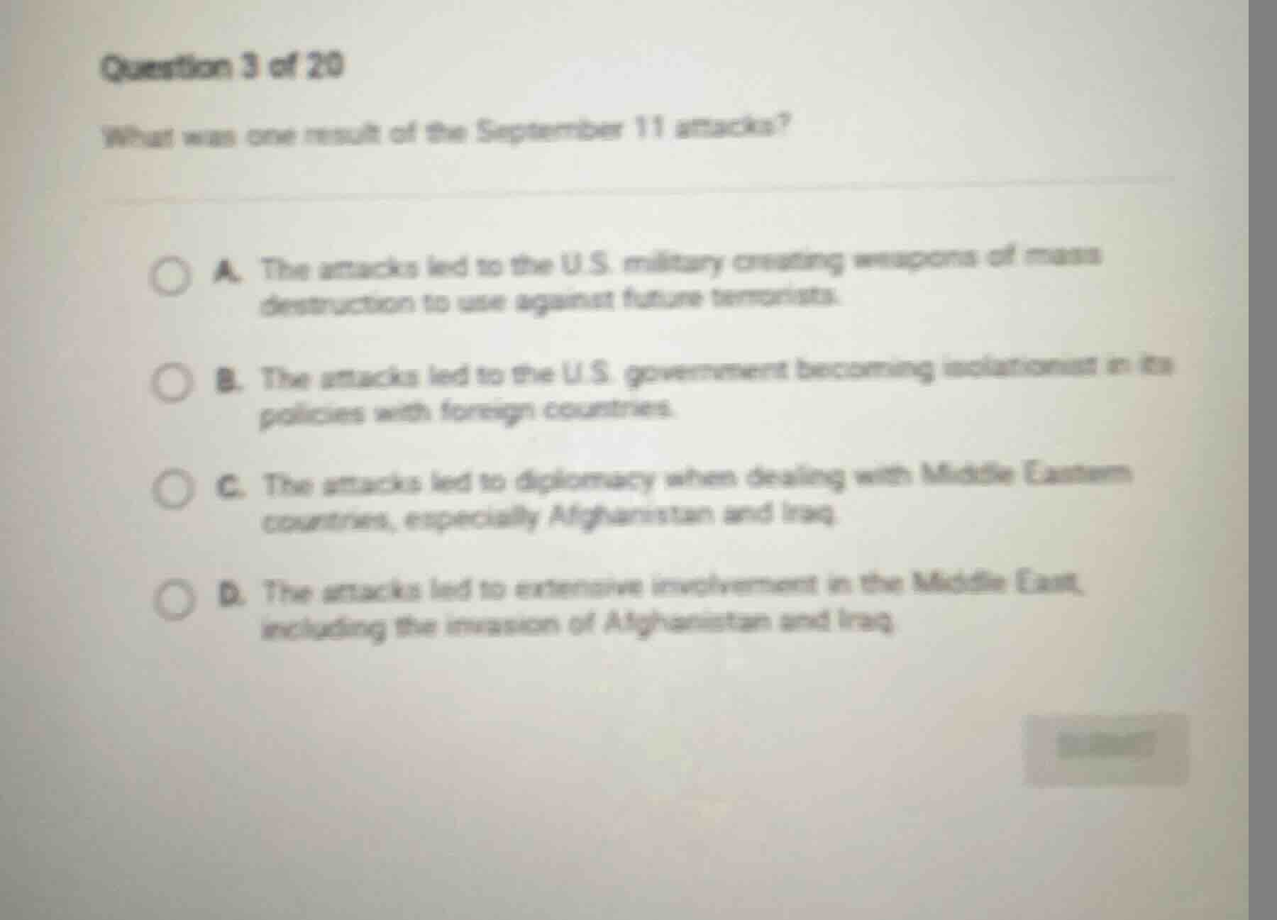 question 3 of 20 what was one result of the september 11 attacks? a. th…
