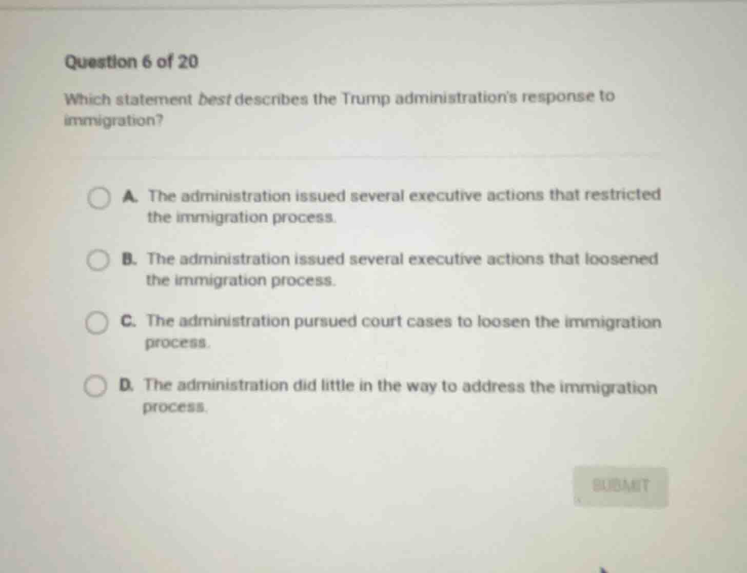question 6 of 20 which statement best describes the trump administratio…