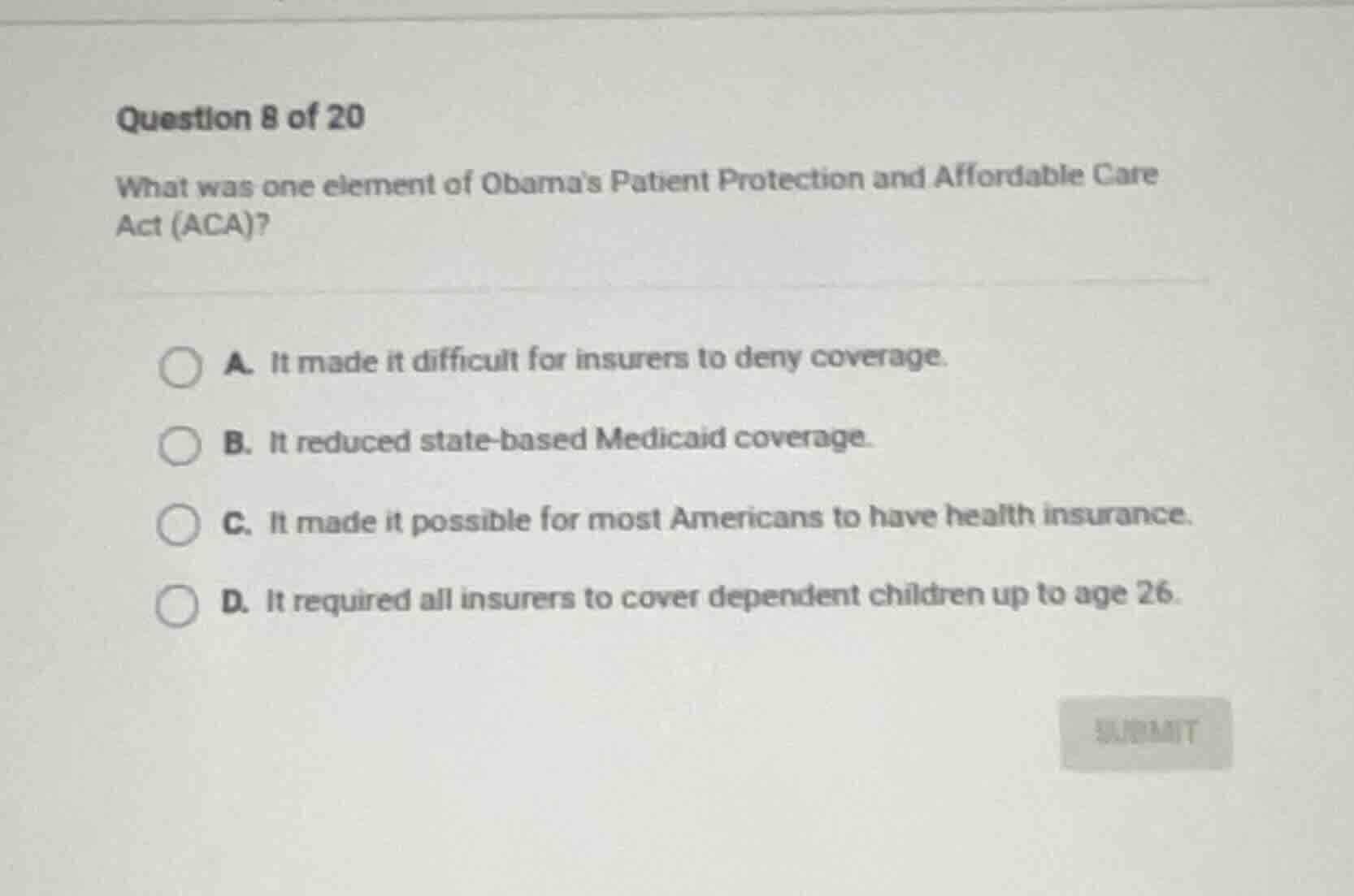 question 8 of 20 what was one element of obamas patient protection and …