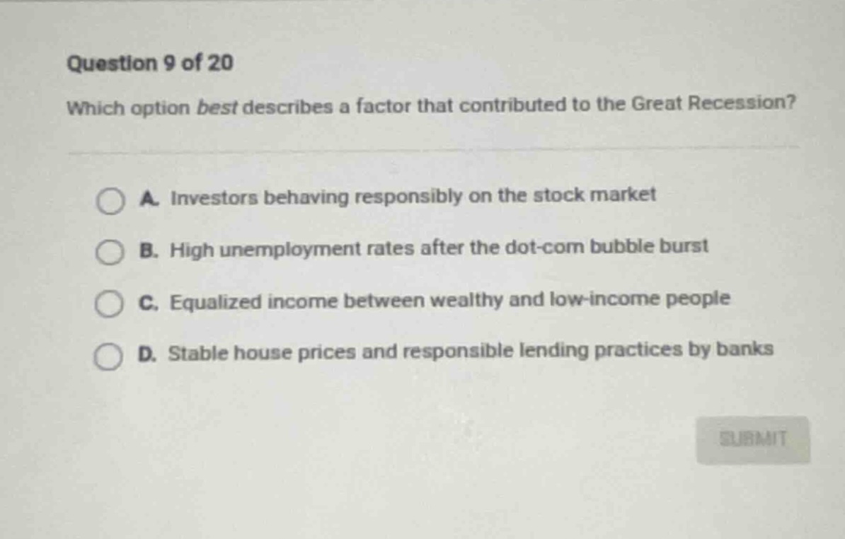 question 9 of 20 which option best describes a factor that contributed …
