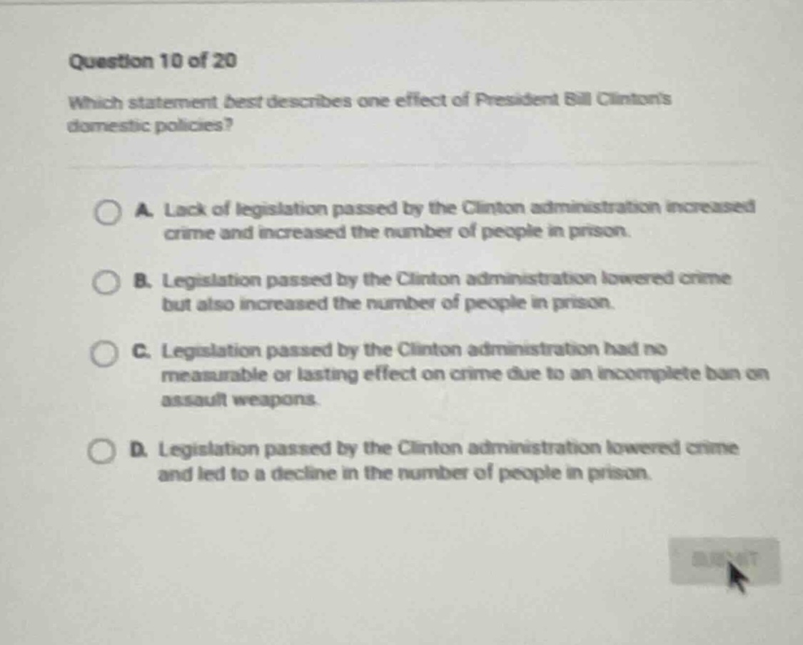 question 10 of 20 which statement best describes one effect of presiden…