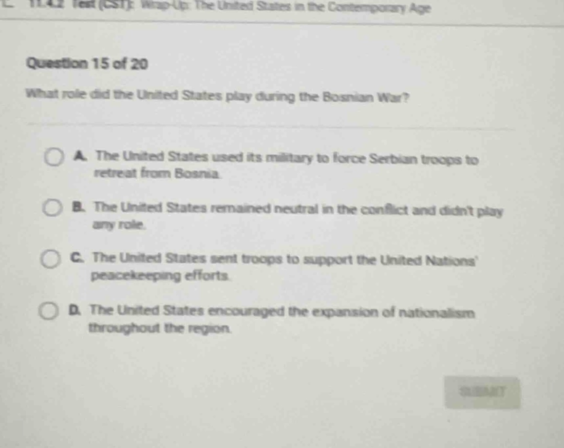 question 15 of 20 what role did the united states play during the bosni…