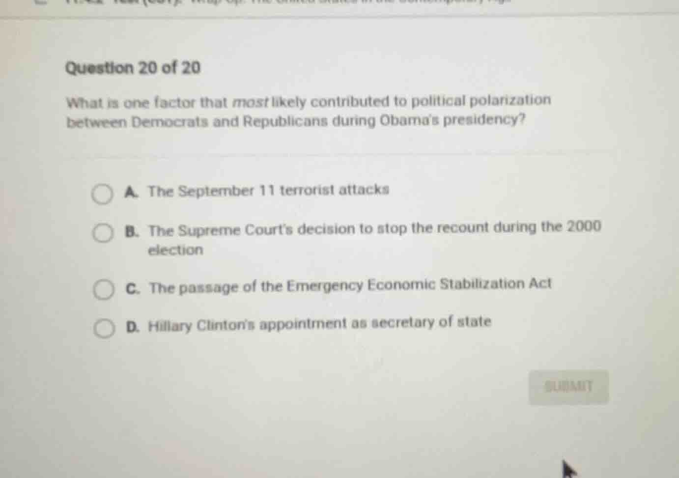 question 20 of 20 what is one factor that most likely contributed to po…
