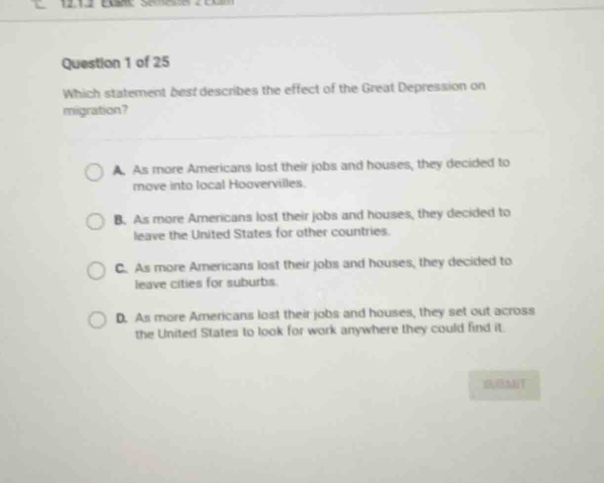 question 1 of 25 which statement best describes the effect of the great…