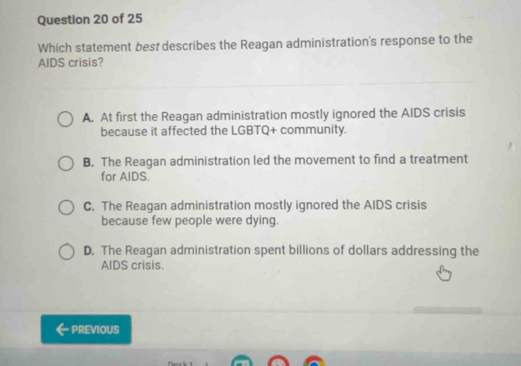 question 20 of 25 which statement best describes the reagan administrat…