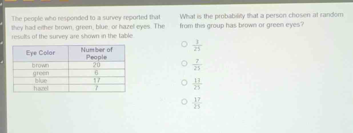the people who responded to a survey reported that they had either brow…