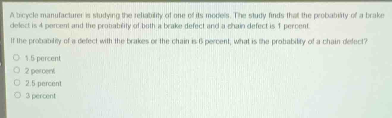 a bicycle manufacturer is studying the reliability of one of its models…