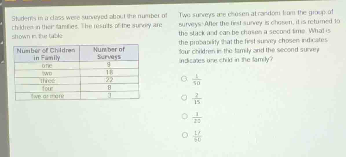 students in a class were surveyed about the number of children in their…