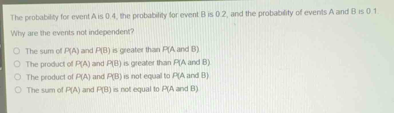 the probability for event a is 0.4, the probability for event b is 0.2,…