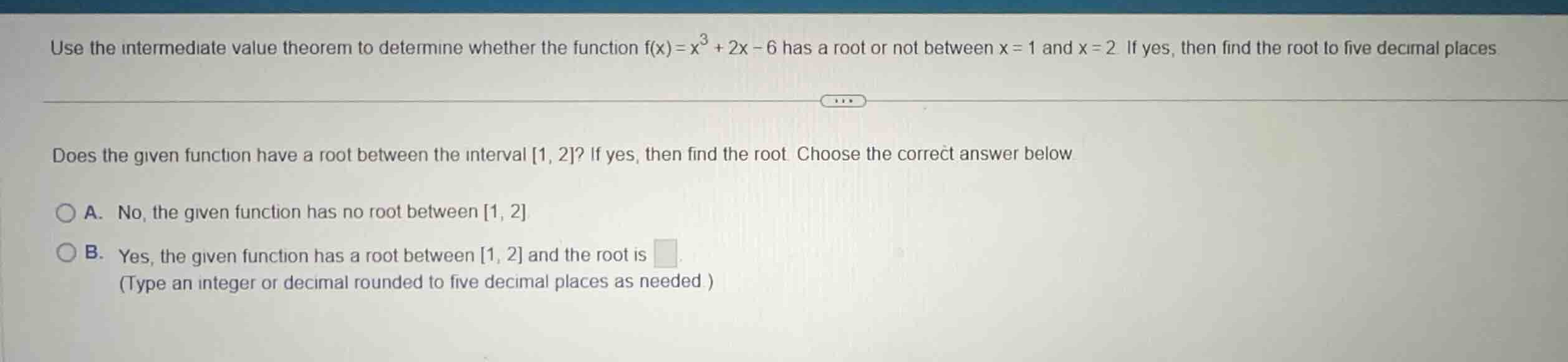 use the intermediate value theorem to determine whether the function \\…