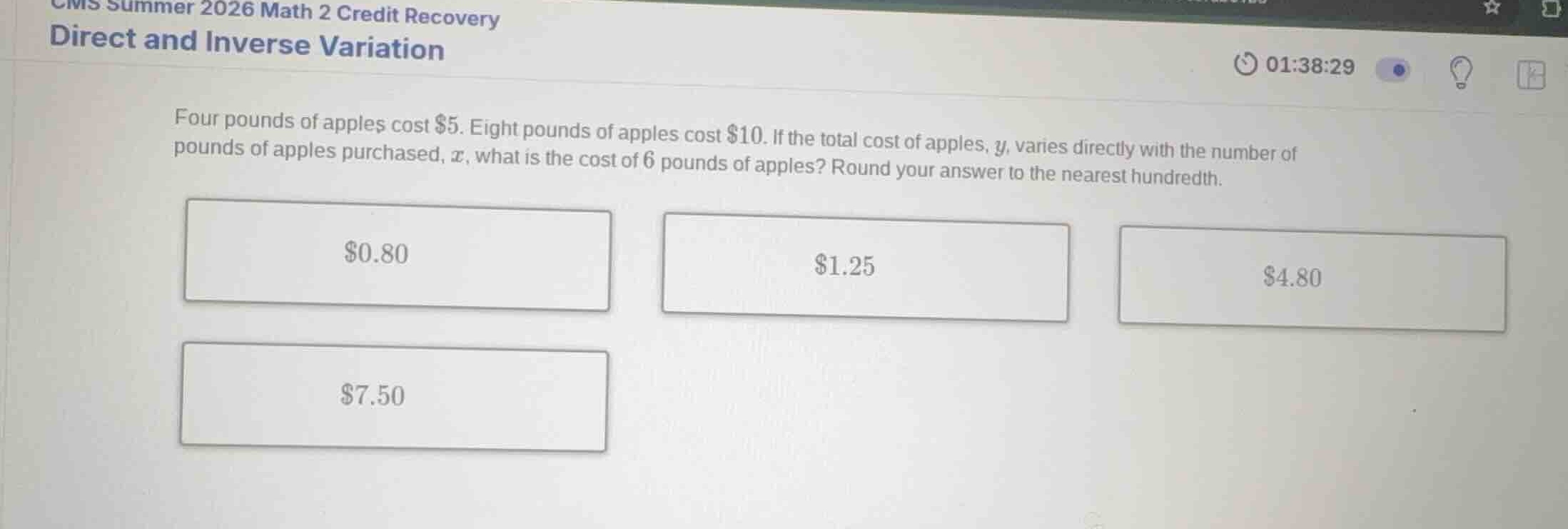 direct and inverse variation four pounds of apples cost \\$5. eight pou…