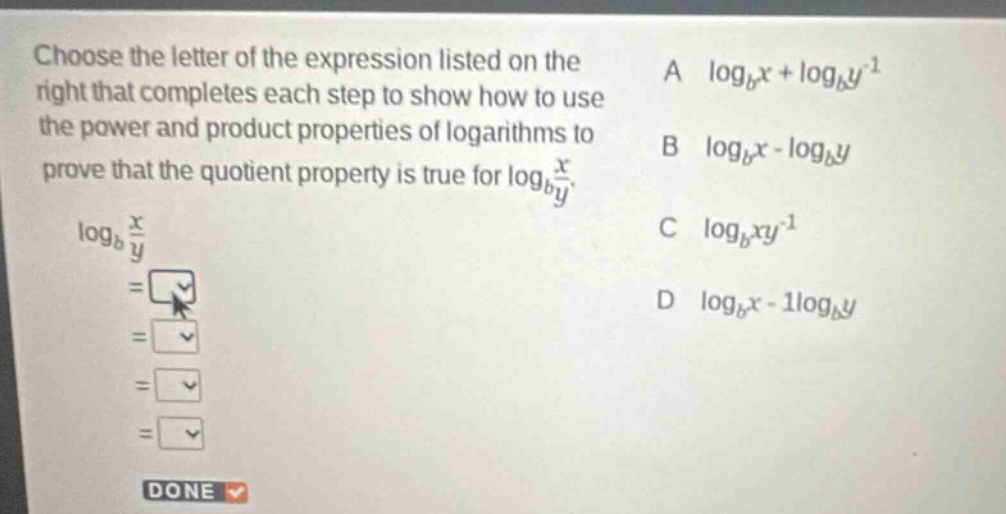 choose the letter of the expression listed on the right that completes …
