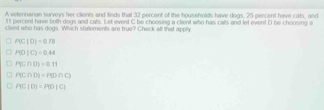 a veterinarian surveys her clients and finds that 32 percent of the hou…