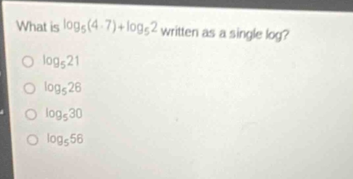 what is \\(\\log_{5}(4 \\cdot 7) + \\log_{5}2\\) written as a single lo…