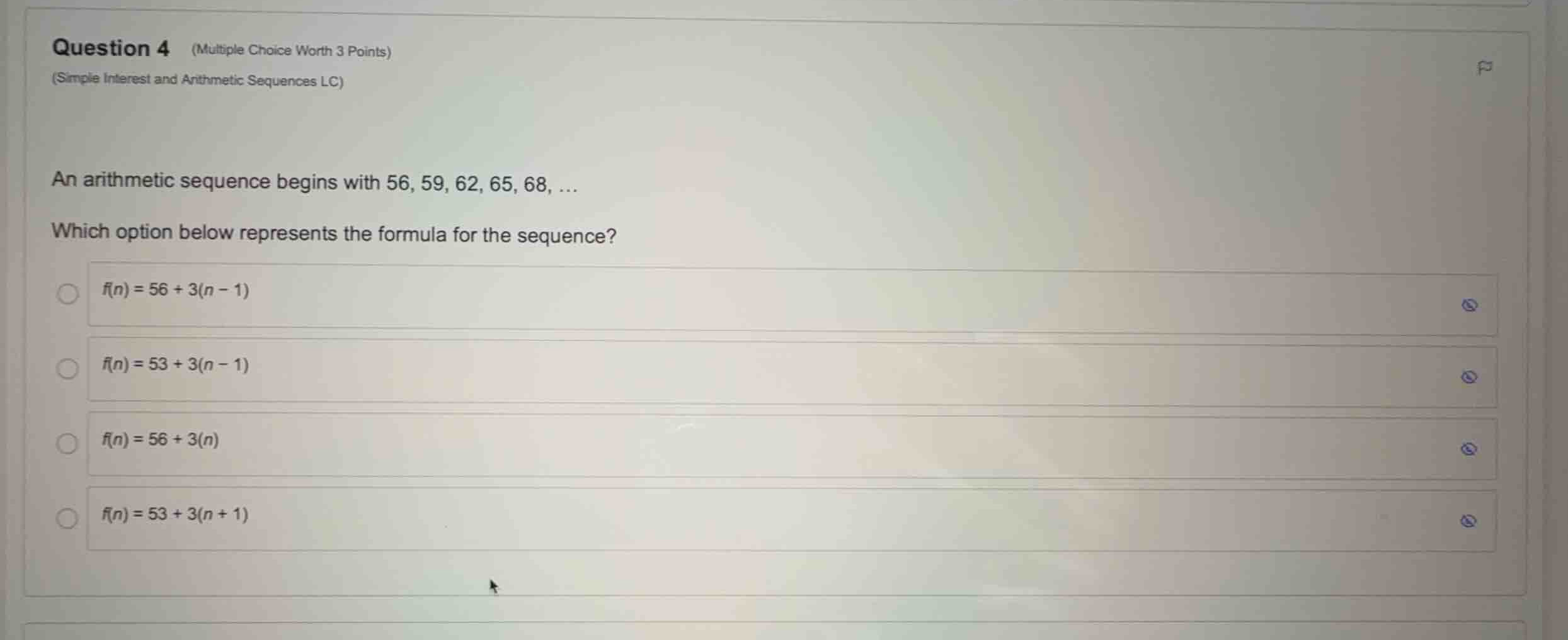 question 4 (multiple choice worth 3 points) (simple interest and arithm…