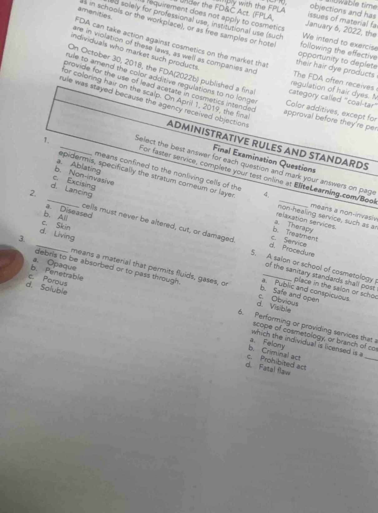 administrative rules and standards final examination questions select t…