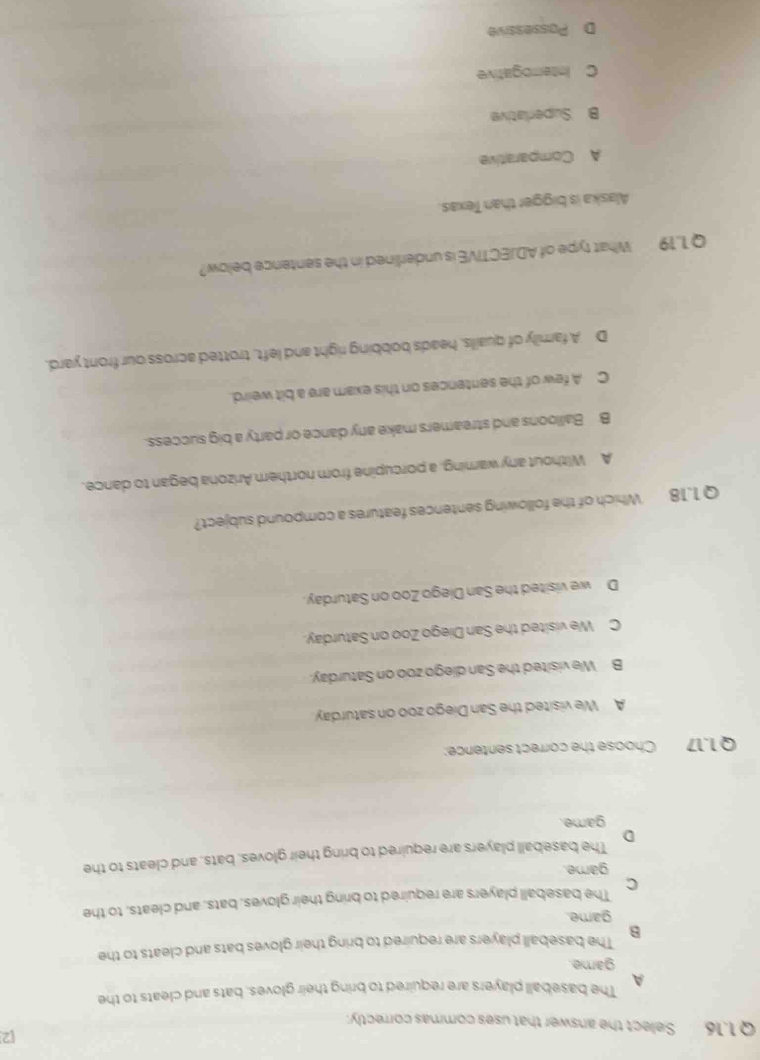 q 1.16 select the answer that uses commas correctly: a the baseball pla…