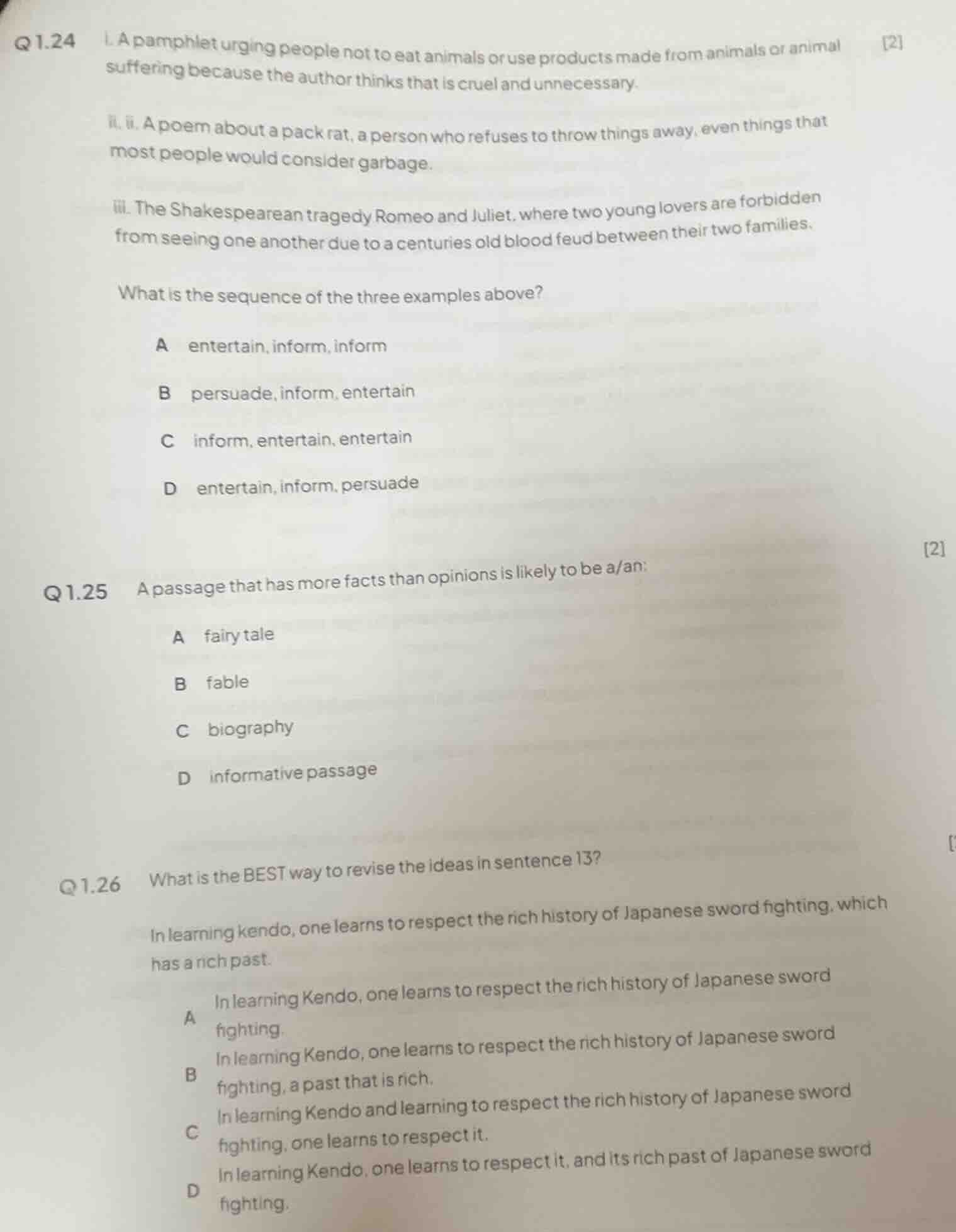 q 1.24 i. a pamphlet urging people not to eat animals or use products m…