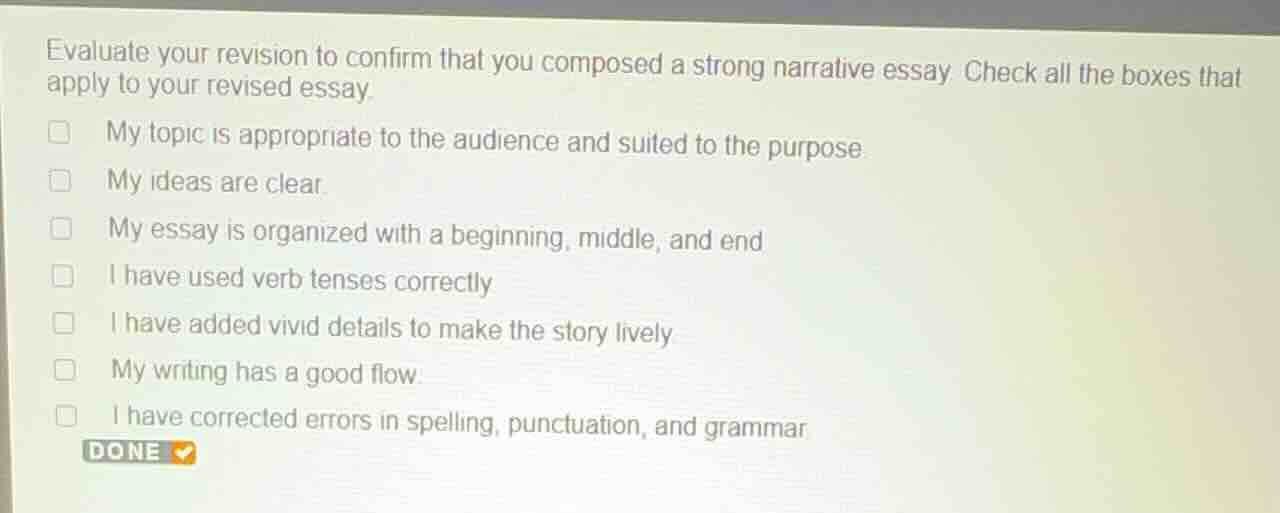 evaluate your revision to confirm that you composed a strong narrative …