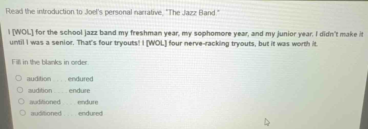 read the introduction to joels personal narrative, \the jazz band.\ i w…