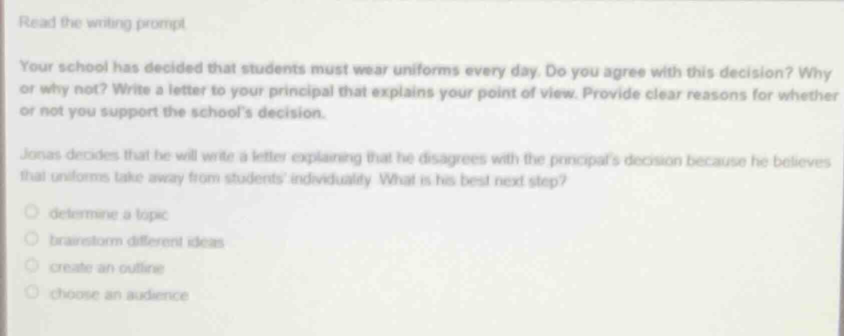read the writing prompt. your school has decided that students must wea…
