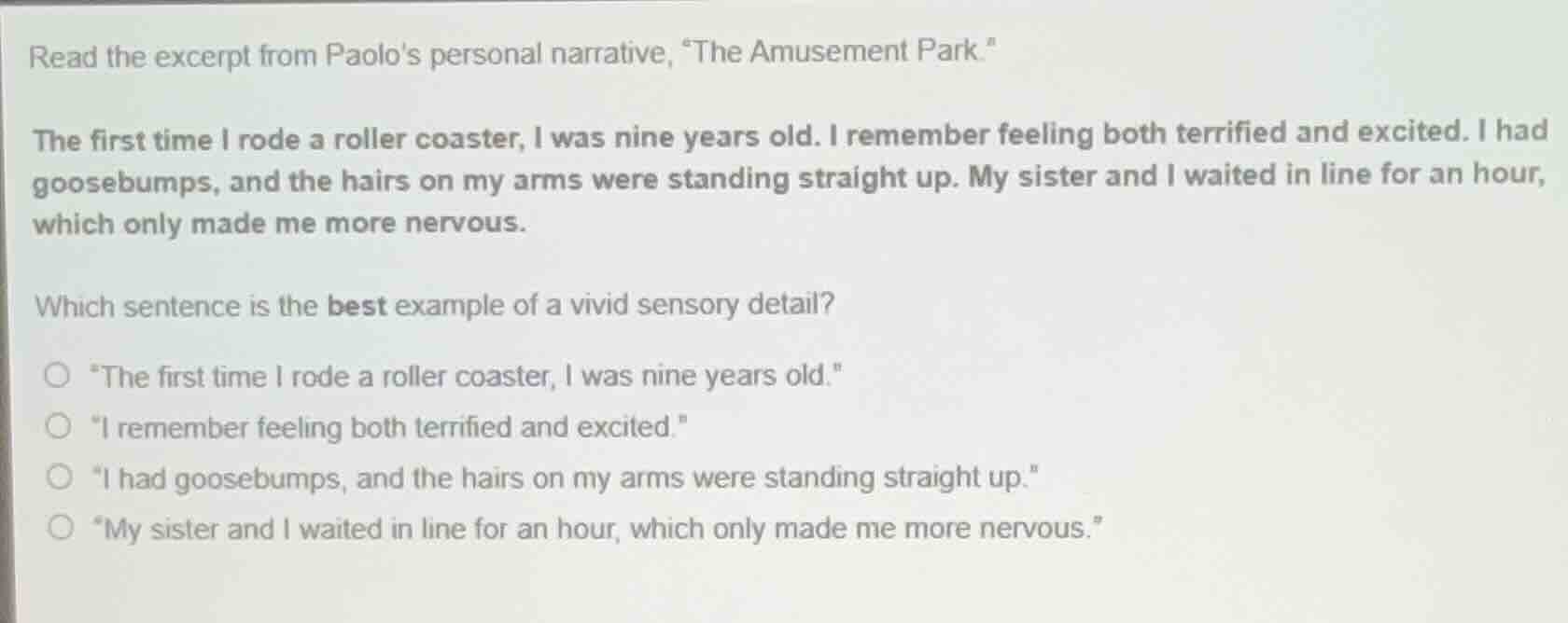read the excerpt from paolos personal narrative, \the amusement park.\ …